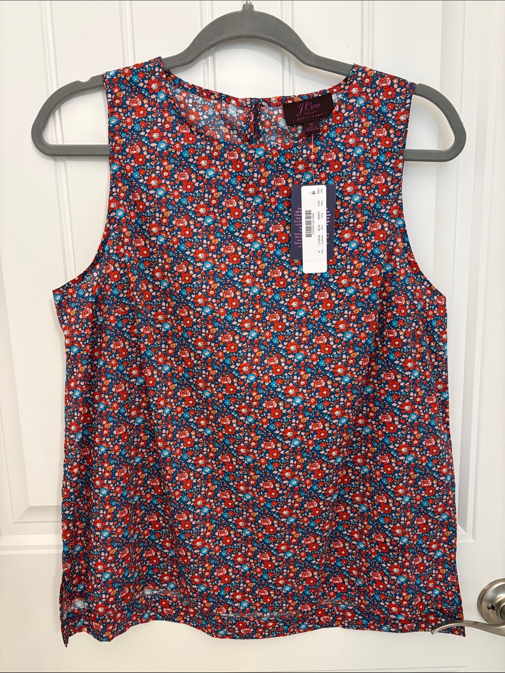 J. Crew Liberty Red Floral Sleeveless Tank with Blue Accents Size 8